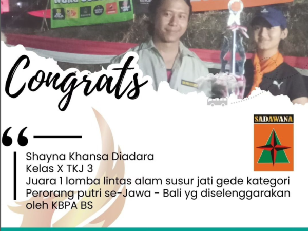 Selamat kepada Shayna Khansa Diadara Kelas X TKJ 3 Sebagai juara 1 lomba lintas alam susur jati gede Sejawa - Bali
